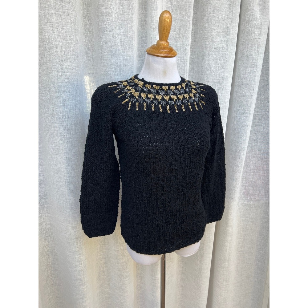Liz Claiborne Black Acrylic boucle & Metallic Gold knitted Sweater